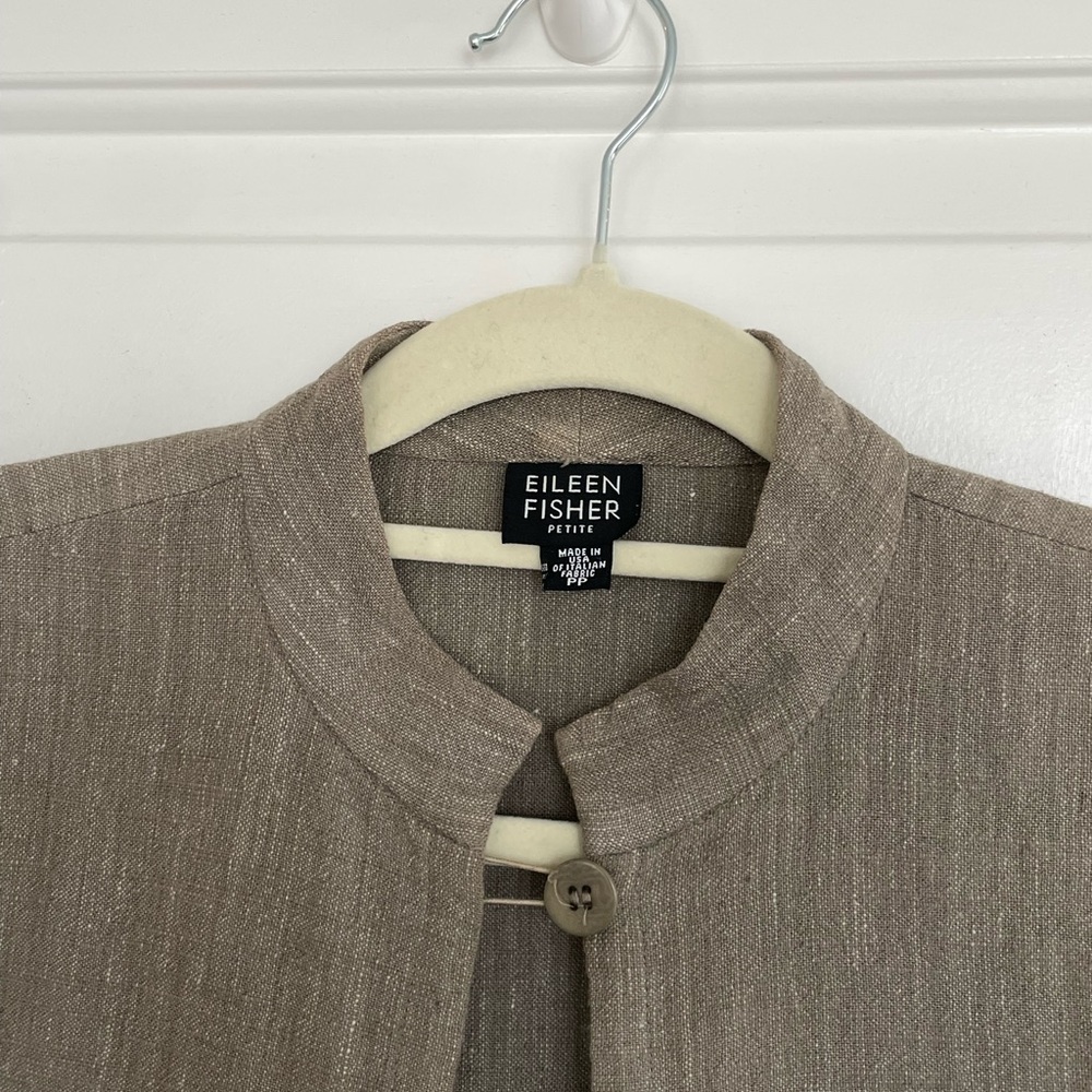 Eileen Fisher Linen Petite Open Front Jacket Mandarin Minimalist Capsule Neutral